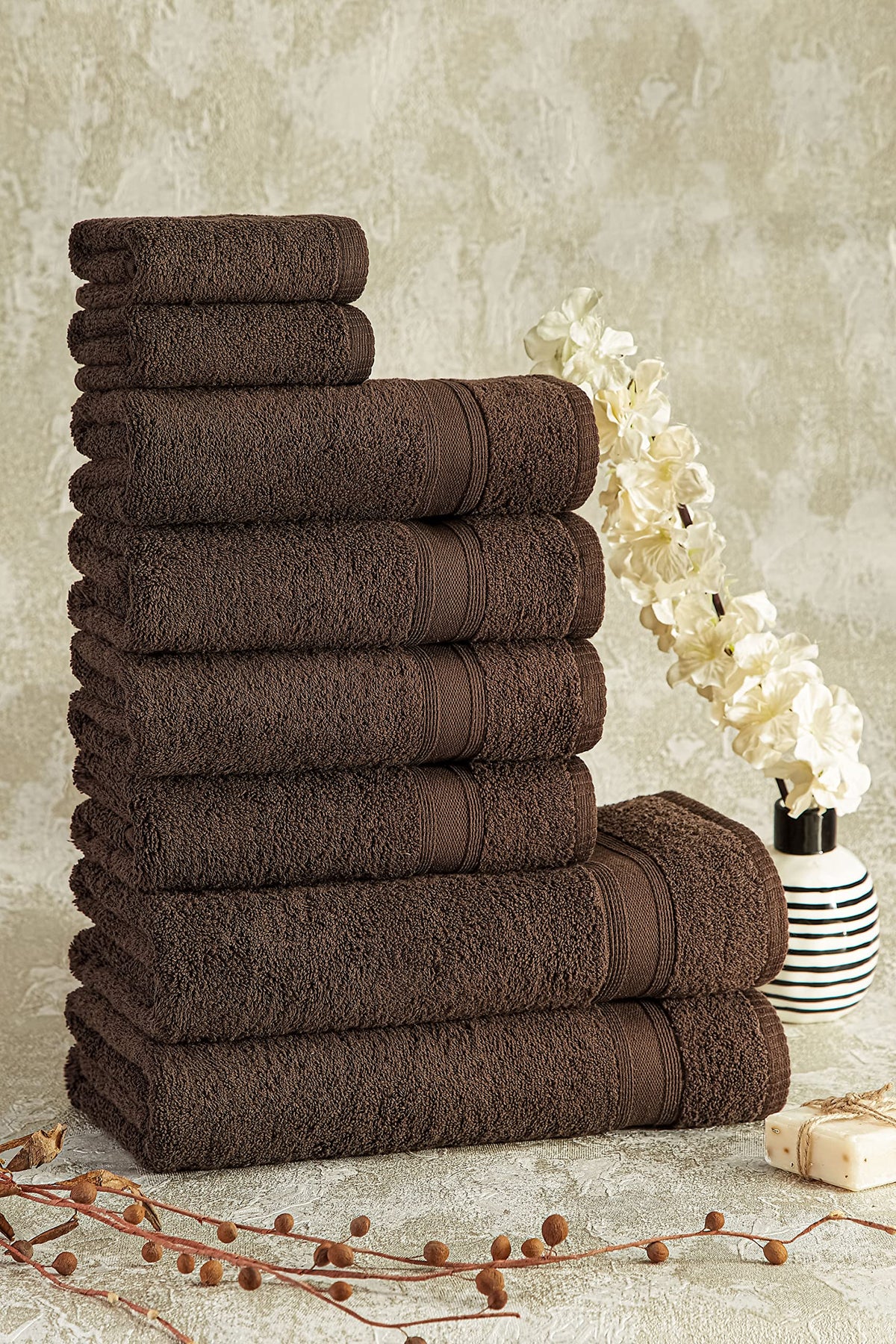 Tuiste Handtücher Set Anthrazit Grau | Handtuch Set 8 Teilig | 2X Badetücher Set, 4X Handtücher, 2X Gästetücher | Weich und Saugstark | Farbe : Anthrazit Grau