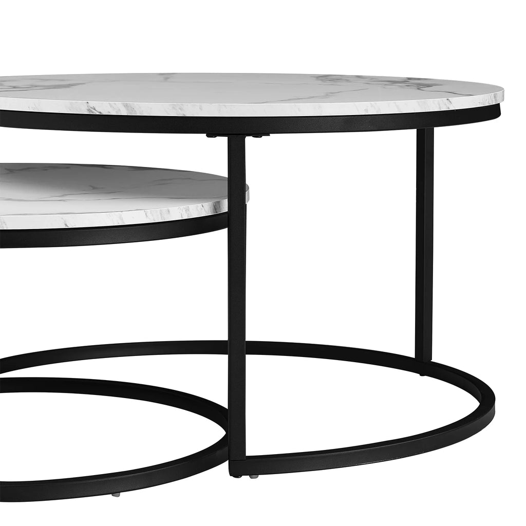 2-in-1 Couchtisch mit Marmor-Optik – Holz & Metall, Schwarz
