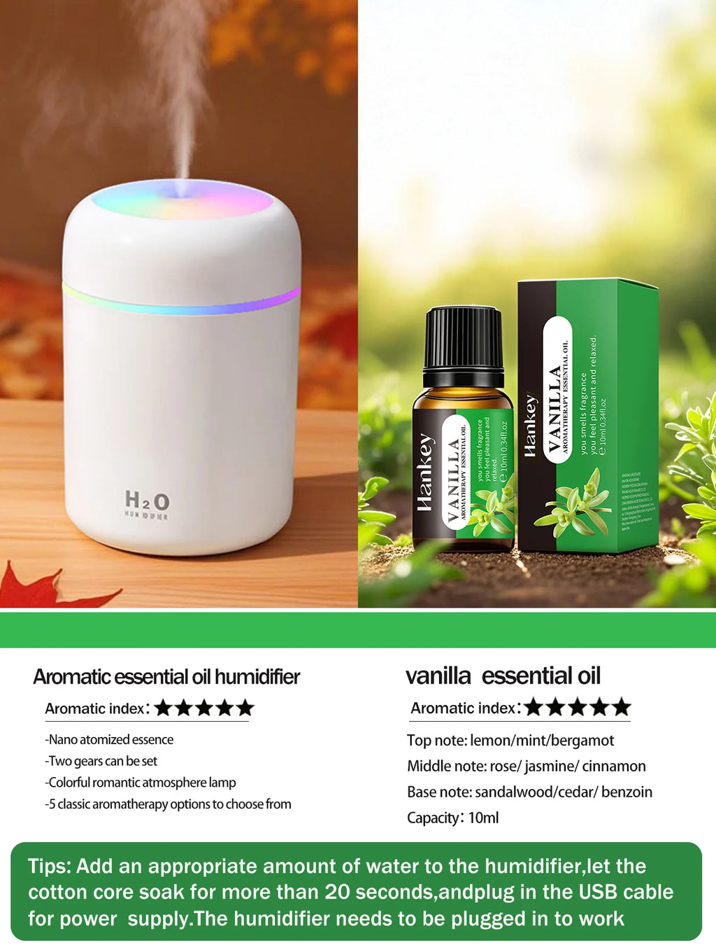 300ml Aromatherapie Diffusor Luftbefeuchter Luftreiniger Auto Home Use Sieben-Farben Licht Aromatherapie Ätherisches Öl