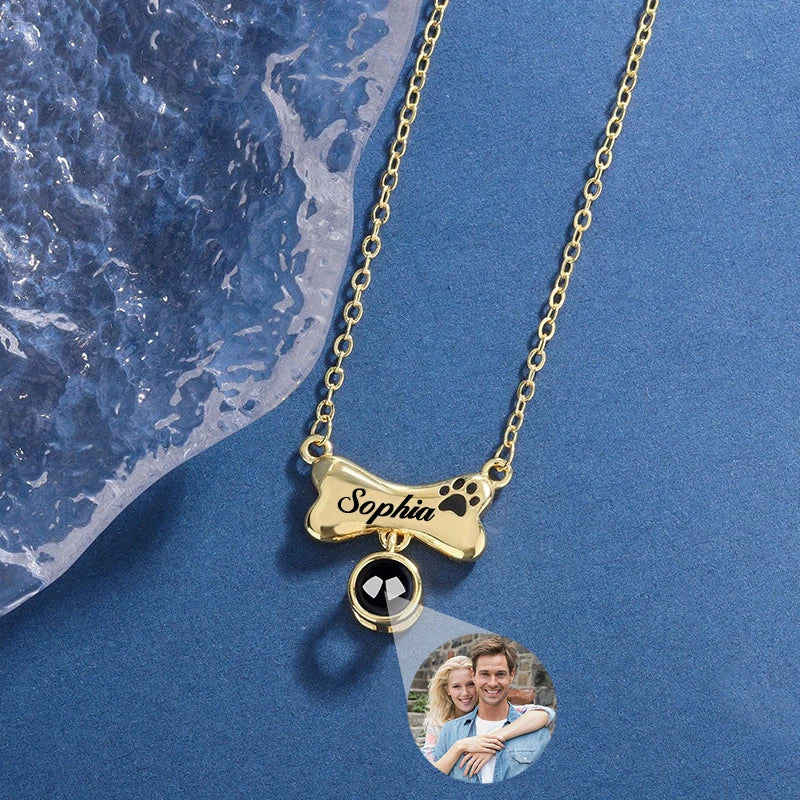 Personalisierte gravierte Name Bild Halskette Benutzerdefinierte Foto Projektion Halsketten Hund Katze Pfote Halskette Memorial Geschenke für Haustierliebhaber