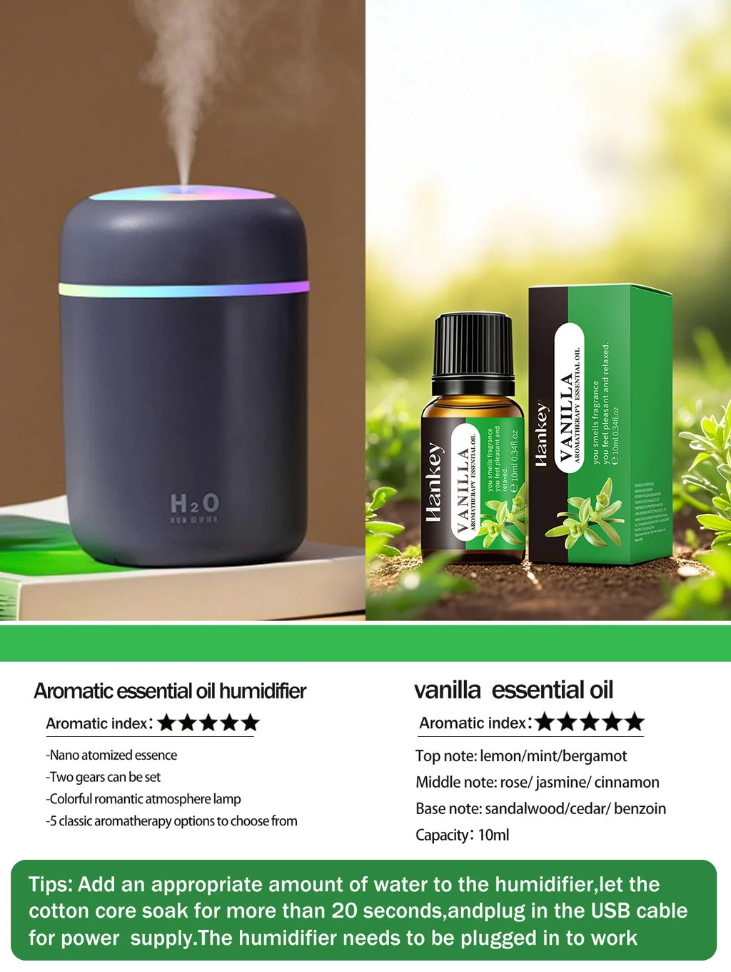 300ml Aromatherapie Diffusor Luftbefeuchter Luftreiniger Auto Home Use Sieben-Farben Licht Aromatherapie Ätherisches Öl