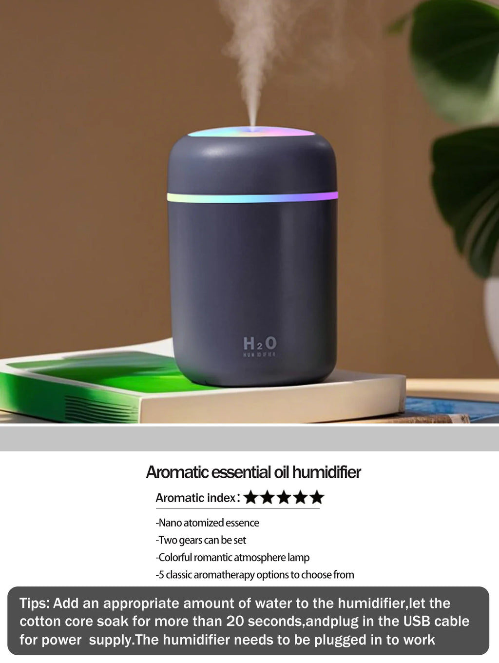 300ml Aromatherapie Diffusor Luftbefeuchter Luftreiniger Auto Home Use Sieben-Farben Licht Aromatherapie Ätherisches Öl