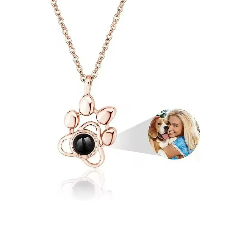 Personalisierte gravierte Name Bild Halskette Benutzerdefinierte Foto Projektion Halsketten Hund Katze Pfote Halskette Memorial Geschenke für Haustierliebhaber