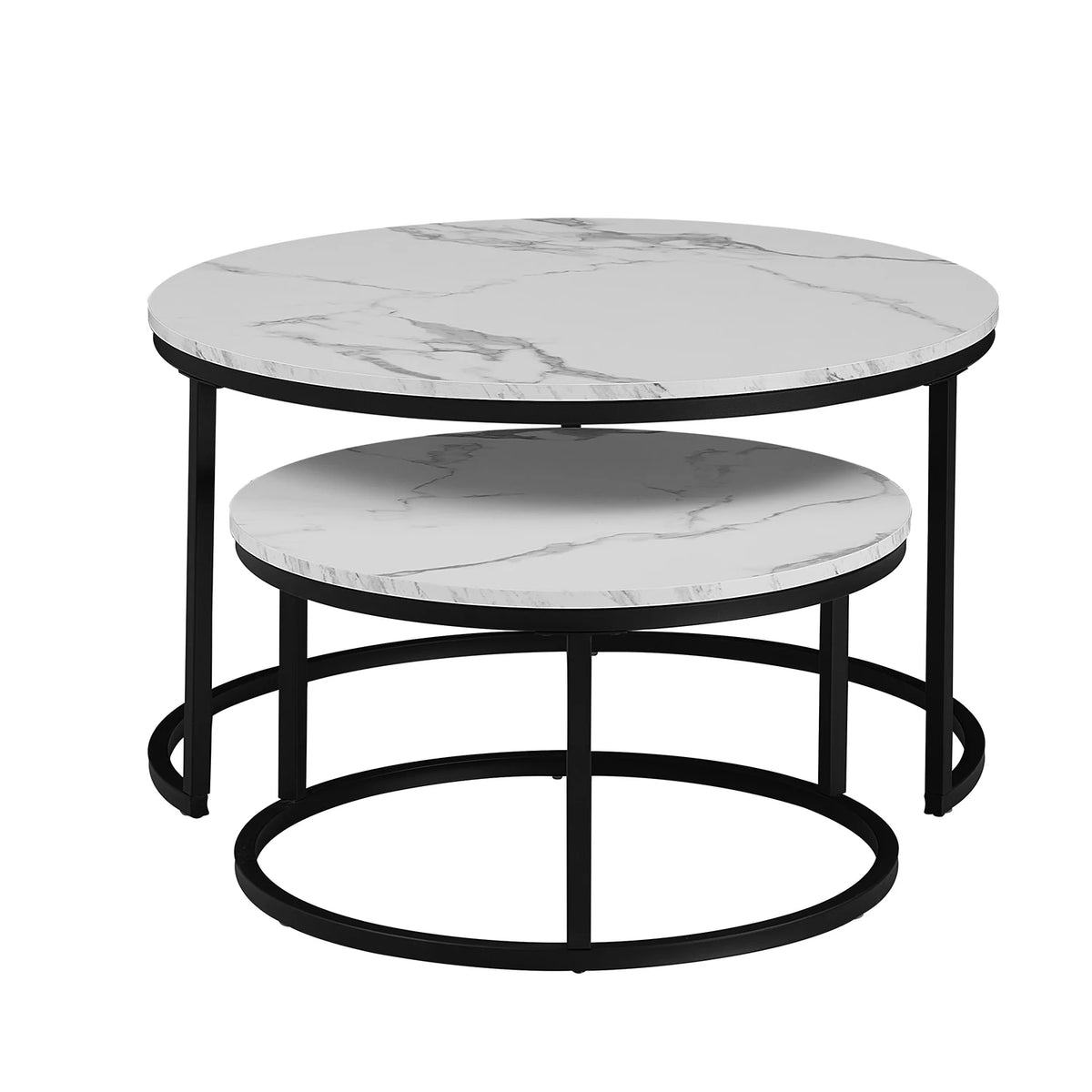 2-in-1 Couchtisch mit Marmor-Optik – Holz & Metall, Schwarz