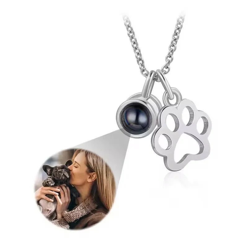 Personalisierte gravierte Name Bild Halskette Benutzerdefinierte Foto Projektion Halsketten Hund Katze Pfote Halskette Memorial Geschenke für Haustierliebhaber