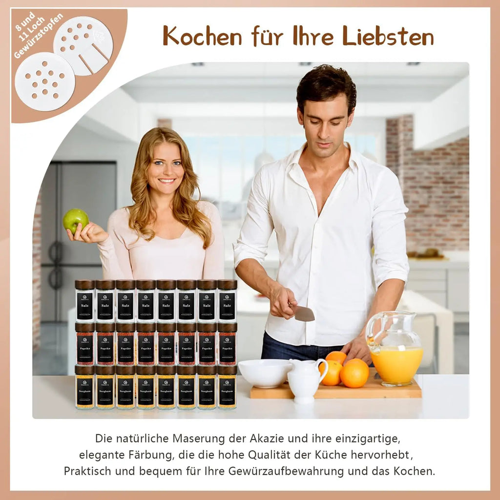 24 Stück 120ml Glasgewürzgläser mit Deckel aus natürlichem Akazienholz, runde Shaker-Behälter mit Etiketten für die Aufbewahrung in der Küche