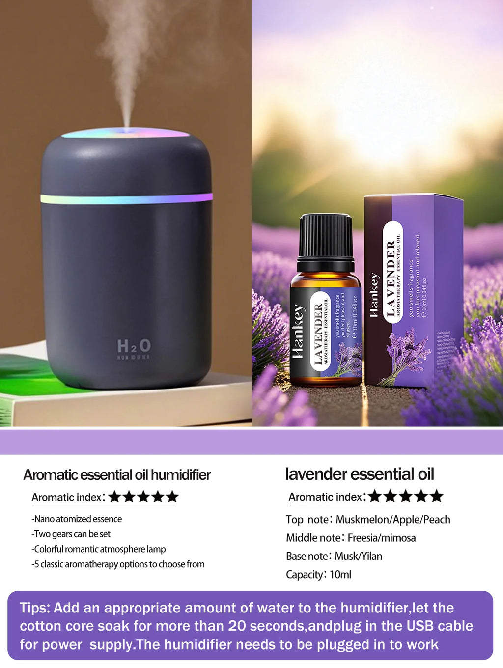 300ml Aromatherapie Diffusor Luftbefeuchter Luftreiniger Auto Home Use Sieben-Farben Licht Aromatherapie Ätherisches Öl