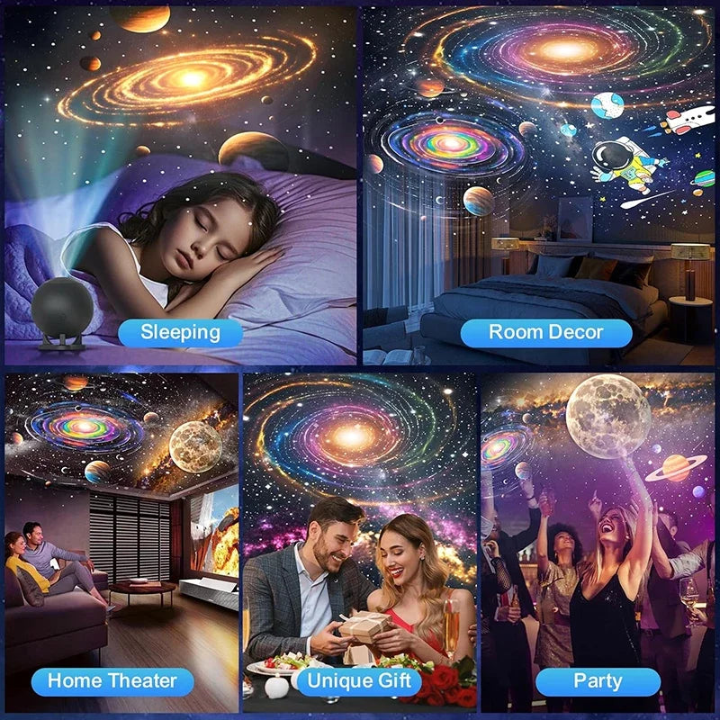Galaxy Projektor, Sternprojektoren mit 12 Raumfilmen für Schlafzimmer Planetarium Nachtlicht Decke Nebel Wohnzimmer Spielzimmer Dekor