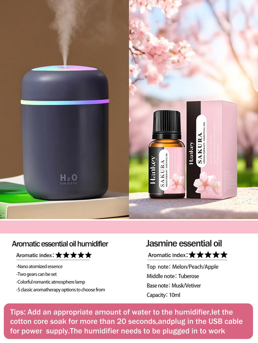 300ml Aromatherapie Diffusor Luftbefeuchter Luftreiniger Auto Home Use Sieben-Farben Licht Aromatherapie Ätherisches Öl