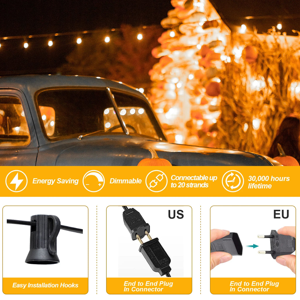 Vernetzbare Diamant Outdoor Lichter Girlande E12 220V G40 Wasserdichte Garten Outdoor Lichterketten Geburtstag Dekorative String Licht