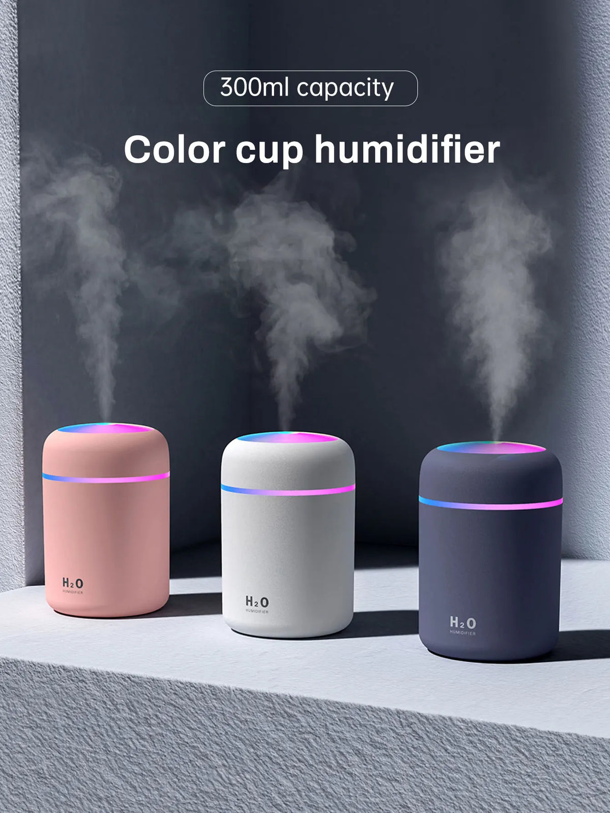 300ml Aromatherapie Diffusor Luftbefeuchter Luftreiniger Auto Home Use Sieben-Farben Licht Aromatherapie Ätherisches Öl