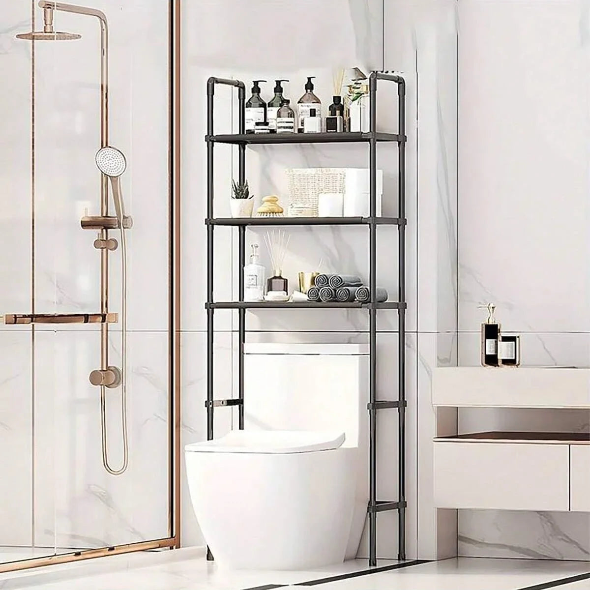 Badezimmer-Aufbewahrungsregal über dem Toilettenregal Mehrschichtiger platzsparender Organizer Multifunktions-Wandbehang-WC-Aufbewahrungsregal