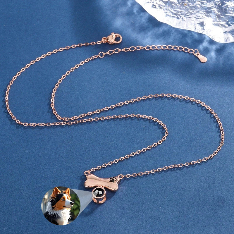 Personalisierte gravierte Name Bild Halskette Benutzerdefinierte Foto Projektion Halsketten Hund Katze Pfote Halskette Memorial Geschenke für Haustierliebhaber