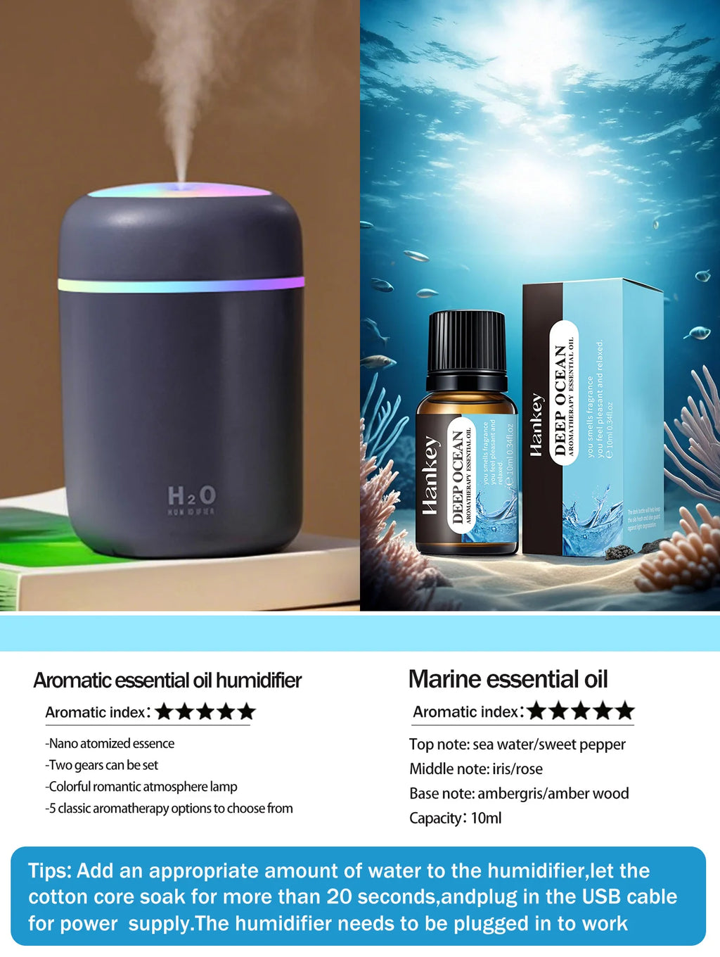300ml Aromatherapie Diffusor Luftbefeuchter Luftreiniger Auto Home Use Sieben-Farben Licht Aromatherapie Ätherisches Öl
