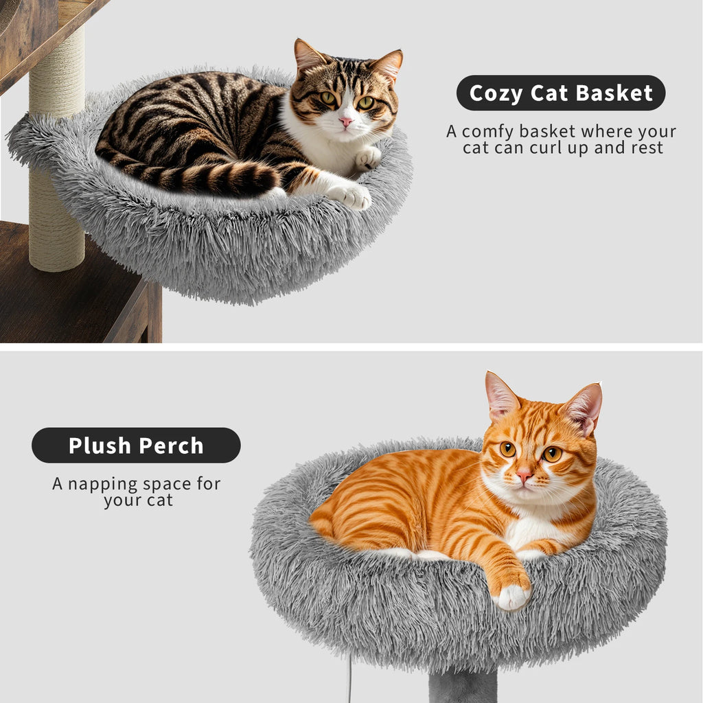 2-in-1-Katzenmöbel mit versteckter Katzentoilette & Kratzbaum, Katzenhaus aus Holz, Sisal-Kratzstamm, gepolsterter Liegefläche – ein mehrstöckiger Bereich zum Spielen und Ausruhen