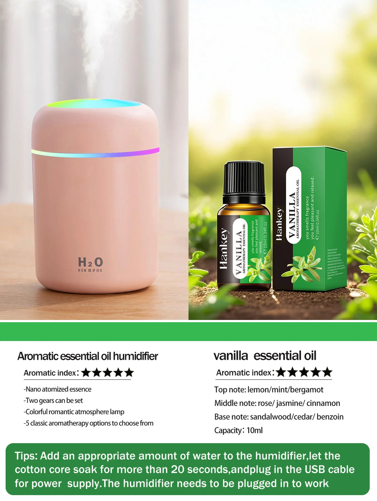 300ml Aromatherapie Diffusor Luftbefeuchter Luftreiniger Auto Home Use Sieben-Farben Licht Aromatherapie Ätherisches Öl