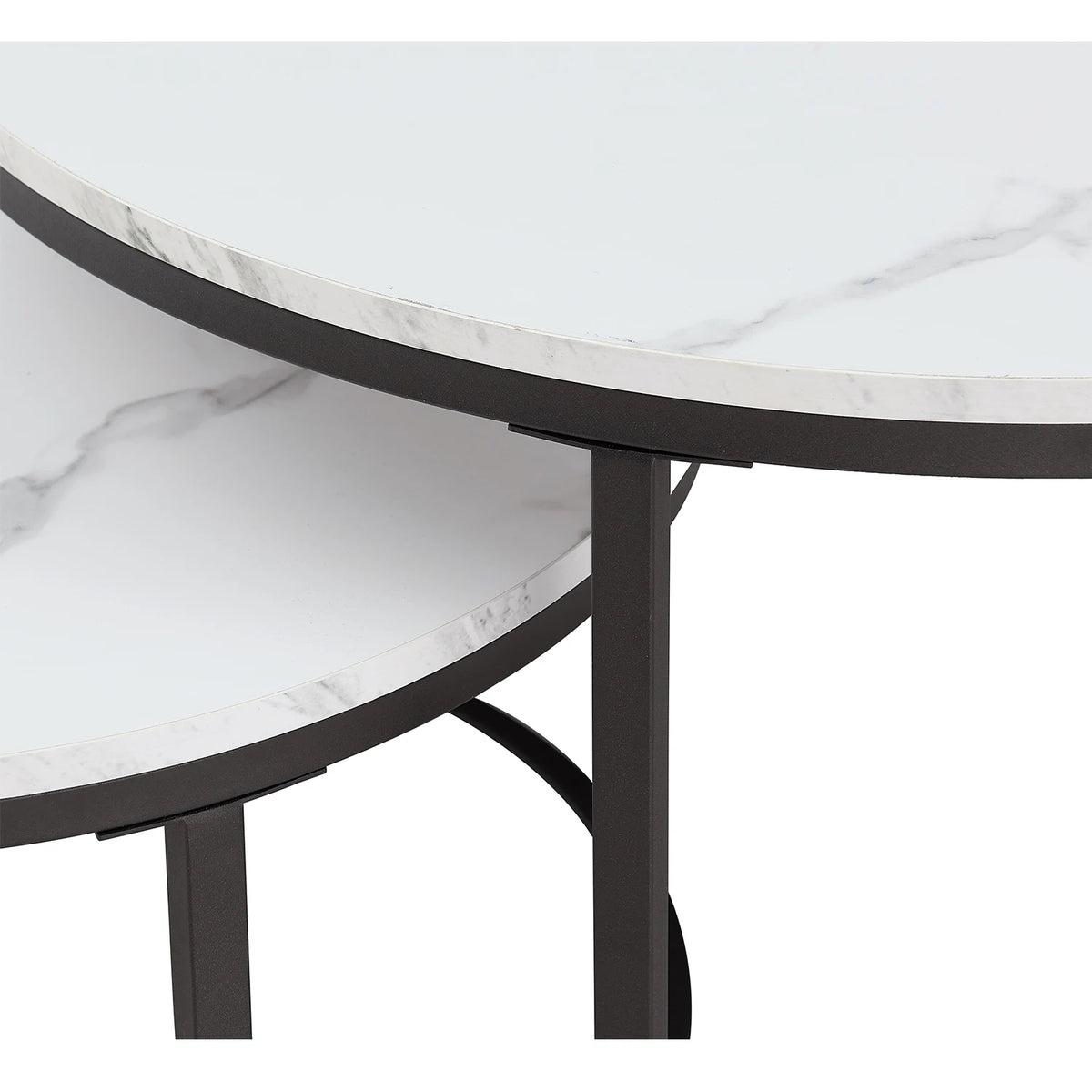 2-in-1 Couchtisch mit Marmor-Optik – Holz & Metall, Schwarz