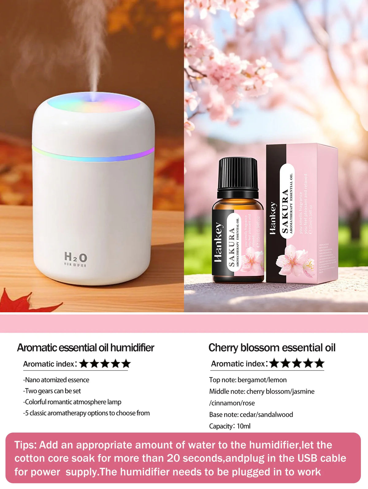 300ml Aromatherapie Diffusor Luftbefeuchter Luftreiniger Auto Home Use Sieben-Farben Licht Aromatherapie Ätherisches Öl