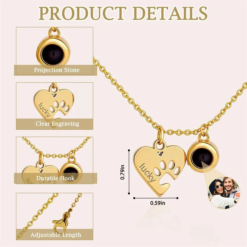 Personalisierte gravierte Name Bild Halskette Benutzerdefinierte Foto Projektion Halsketten Hund Katze Pfote Halskette Memorial Geschenke für Haustierliebhaber