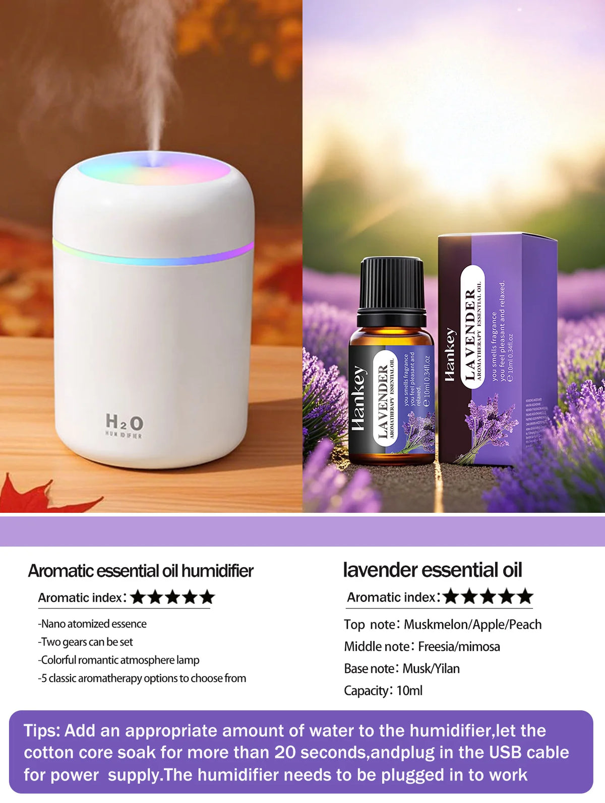 300ml Aromatherapie Diffusor Luftbefeuchter Luftreiniger Auto Home Use Sieben-Farben Licht Aromatherapie Ätherisches Öl