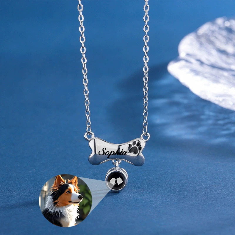 Personalisierte gravierte Name Bild Halskette Benutzerdefinierte Foto Projektion Halsketten Hund Katze Pfote Halskette Memorial Geschenke für Haustierliebhaber