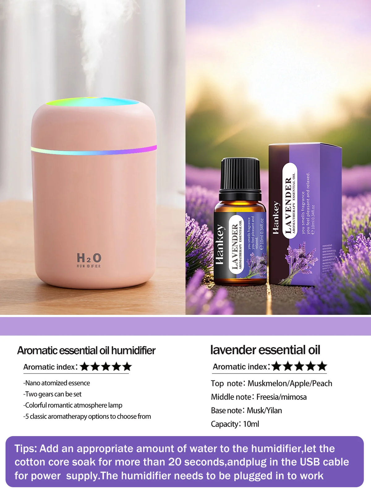 300ml Aromatherapie Diffusor Luftbefeuchter Luftreiniger Auto Home Use Sieben-Farben Licht Aromatherapie Ätherisches Öl