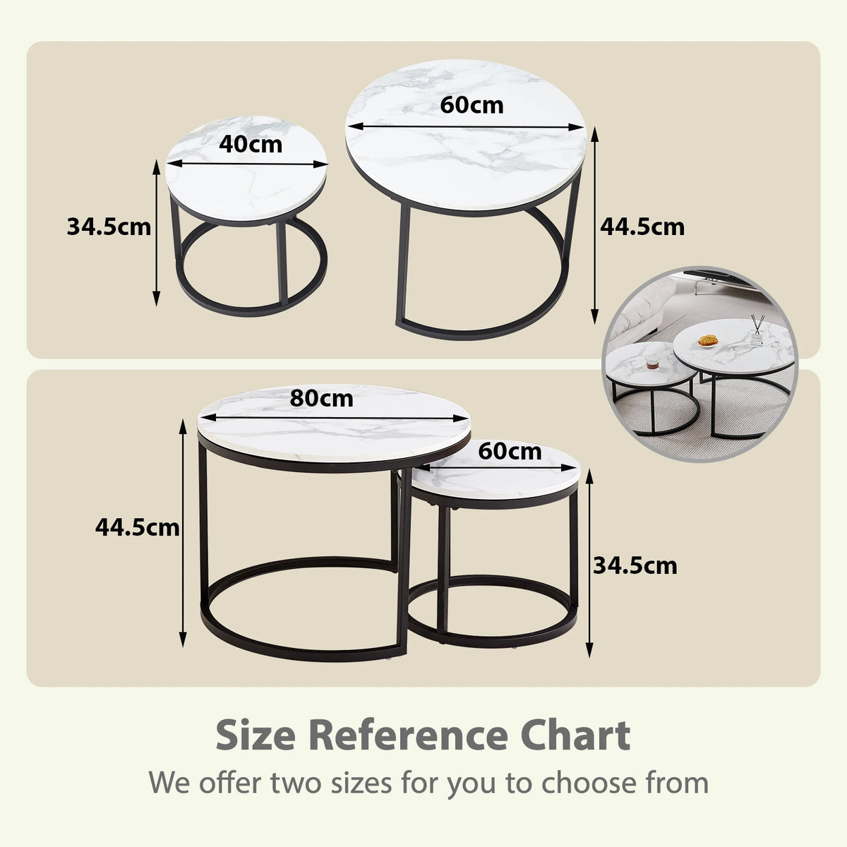 2-in-1 Couchtisch mit Marmor-Optik – Holz & Metall, Schwarz