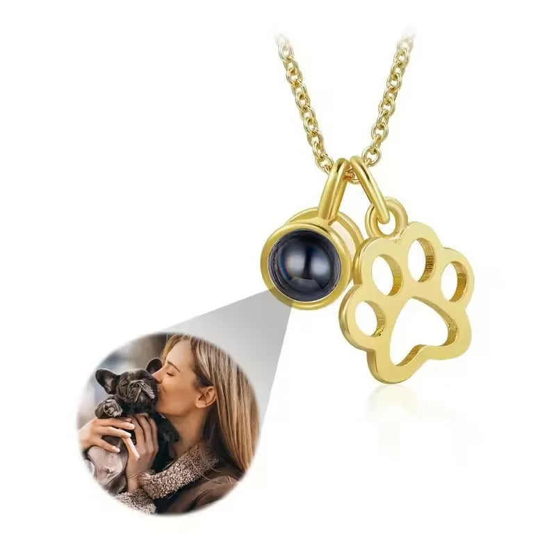 Personalisierte gravierte Name Bild Halskette Benutzerdefinierte Foto Projektion Halsketten Hund Katze Pfote Halskette Memorial Geschenke für Haustierliebhaber