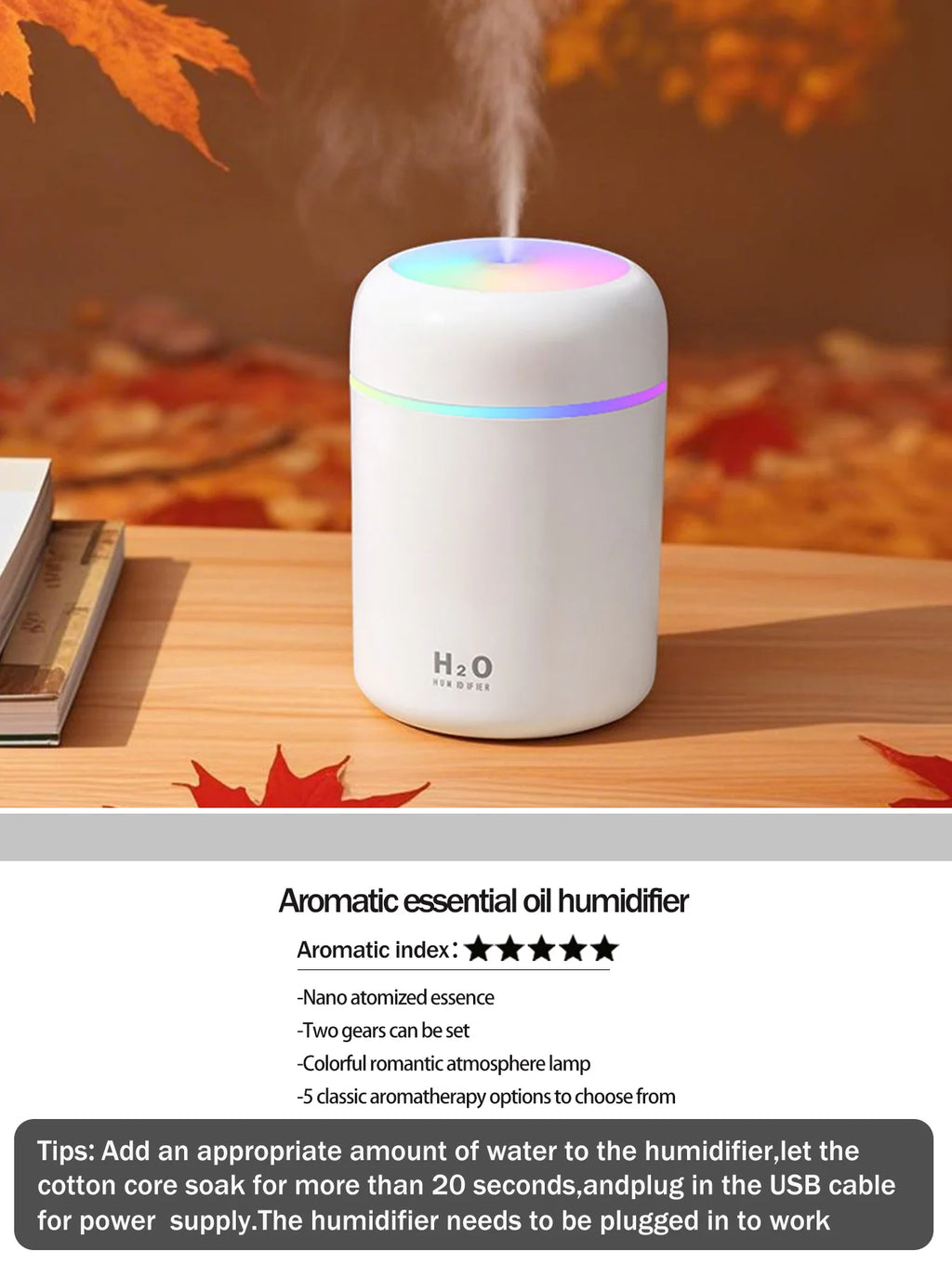 300ml Aromatherapie Diffusor Luftbefeuchter Luftreiniger Auto Home Use Sieben-Farben Licht Aromatherapie Ätherisches Öl