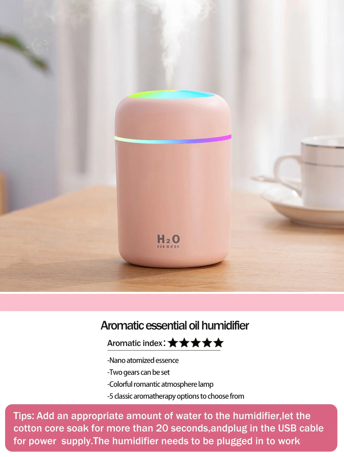 300ml Aromatherapie Diffusor Luftbefeuchter Luftreiniger Auto Home Use Sieben-Farben Licht Aromatherapie Ätherisches Öl