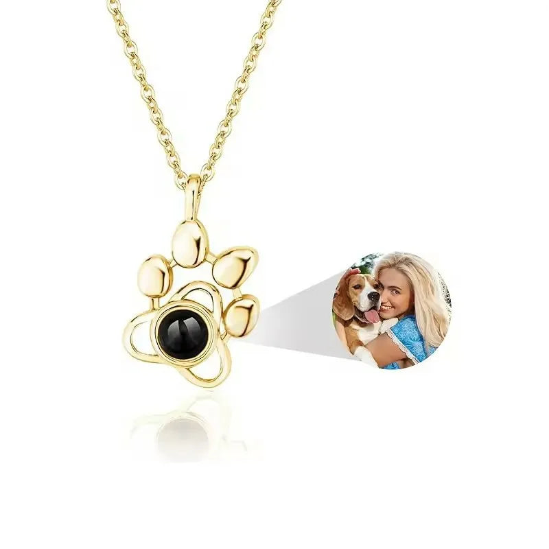 Personalisierte gravierte Name Bild Halskette Benutzerdefinierte Foto Projektion Halsketten Hund Katze Pfote Halskette Memorial Geschenke für Haustierliebhaber