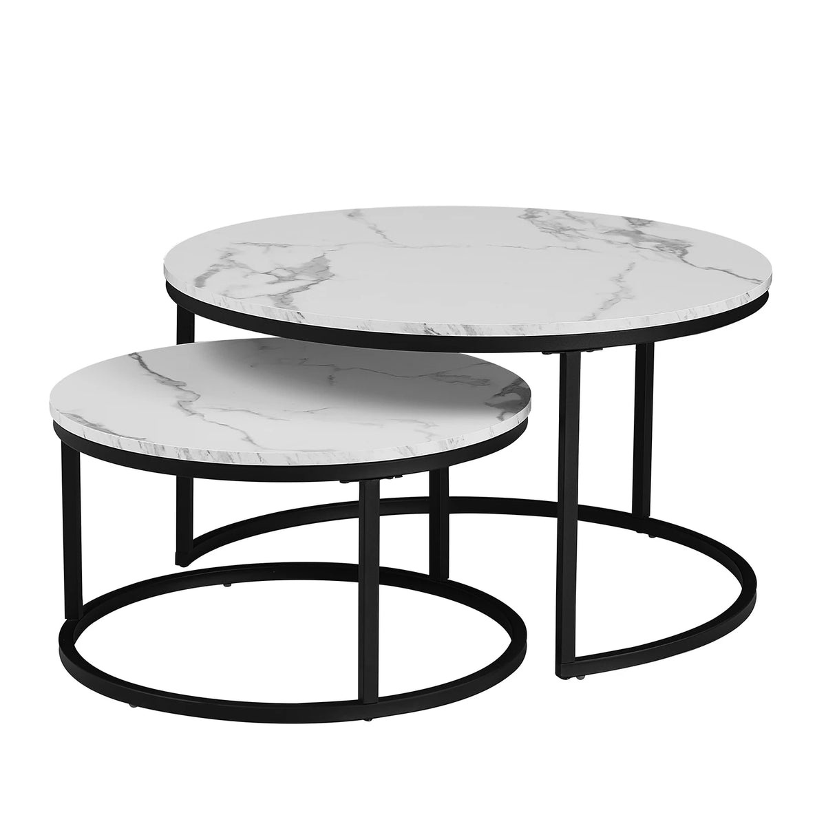 2-in-1 Couchtisch mit Marmor-Optik – Holz & Metall, Schwarz