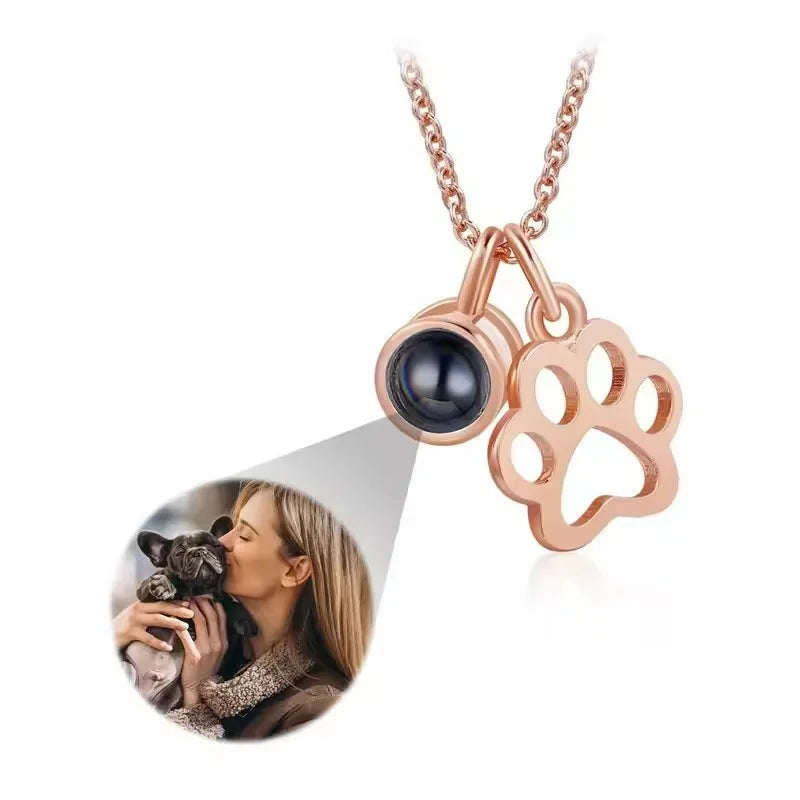 Personalisierte gravierte Name Bild Halskette Benutzerdefinierte Foto Projektion Halsketten Hund Katze Pfote Halskette Memorial Geschenke für Haustierliebhaber
