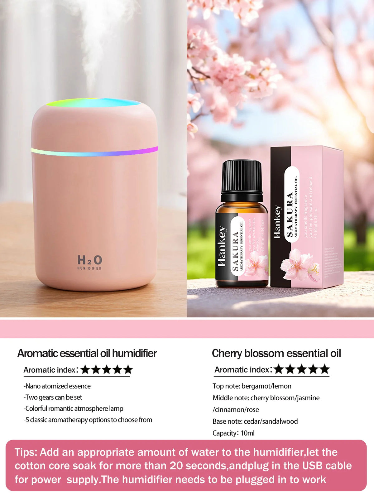 300ml Aromatherapie Diffusor Luftbefeuchter Luftreiniger Auto Home Use Sieben-Farben Licht Aromatherapie Ätherisches Öl