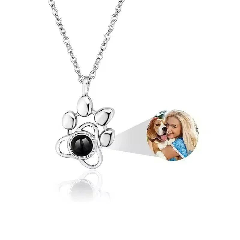 Personalisierte gravierte Name Bild Halskette Benutzerdefinierte Foto Projektion Halsketten Hund Katze Pfote Halskette Memorial Geschenke für Haustierliebhaber