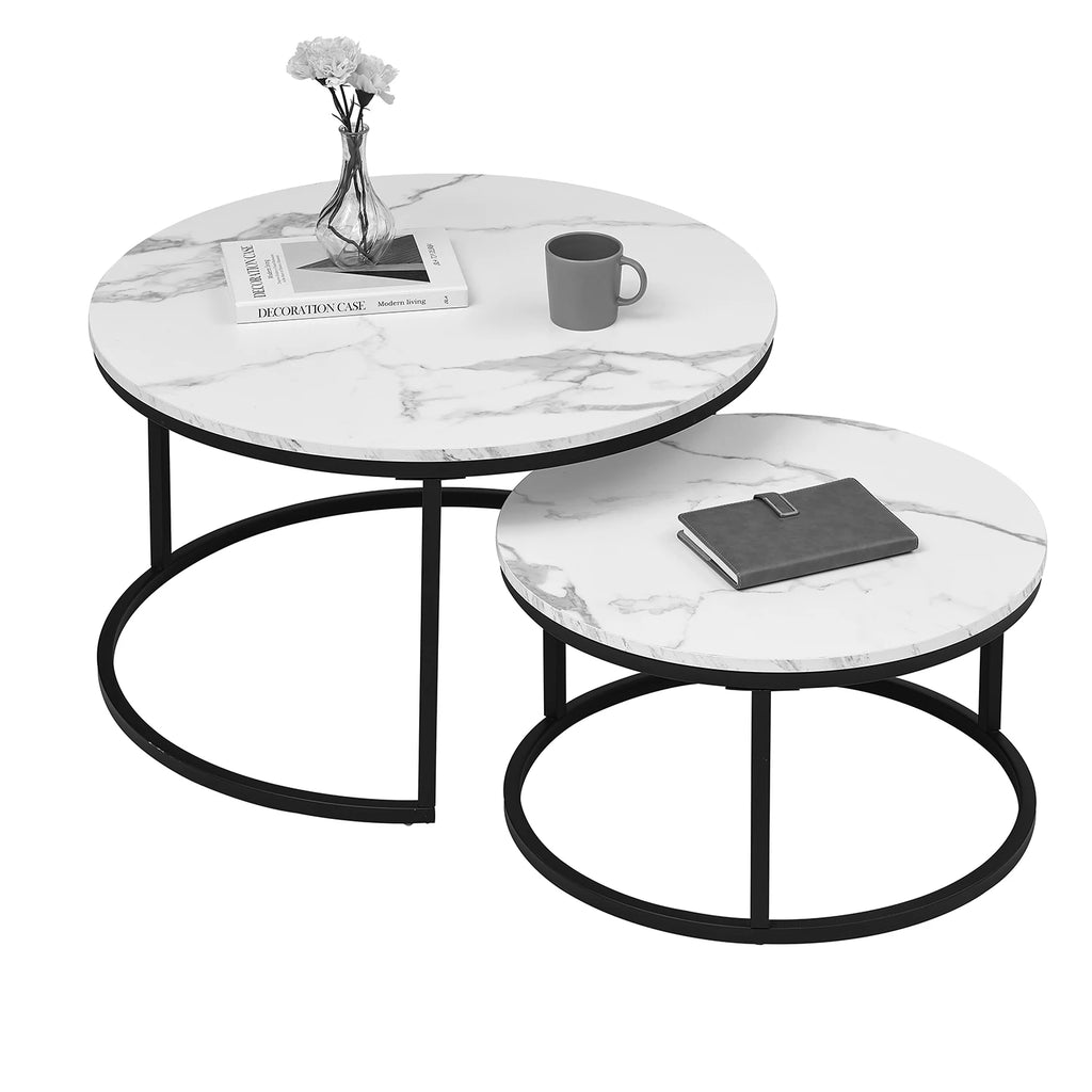 2-in-1 Couchtisch mit Marmor-Optik – Holz & Metall, Schwarz