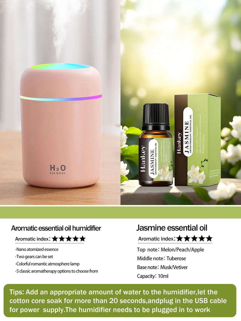 300ml Aromatherapie Diffusor Luftbefeuchter Luftreiniger Auto Home Use Sieben-Farben Licht Aromatherapie Ätherisches Öl