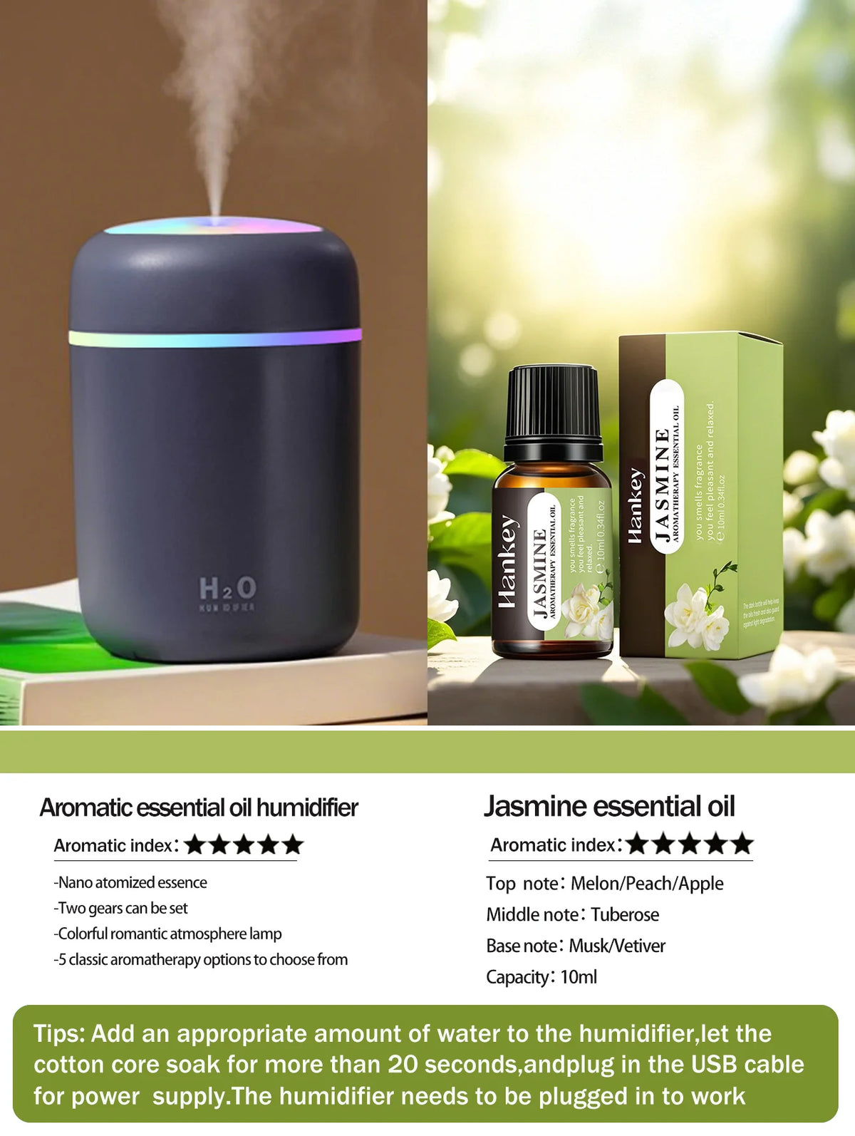300ml Aromatherapie Diffusor Luftbefeuchter Luftreiniger Auto Home Use Sieben-Farben Licht Aromatherapie Ätherisches Öl
