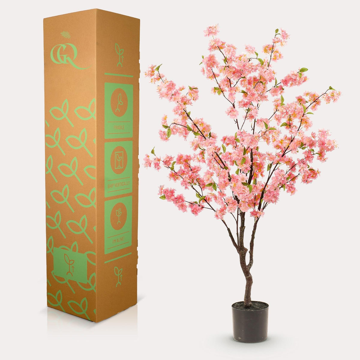 Kunstpflanze Prunus – Kirschblüte Rosa – 175cm – Dekorative blühende Zimmerpflanze ohne Pflege