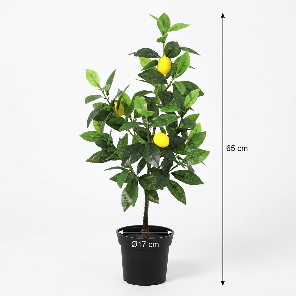 Kunstpflanze Zitronenbaum 65cm – künstlicher Lemon Tree – realistische Blätter & Zitronenoptik