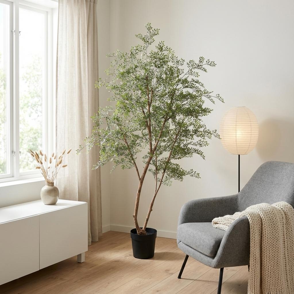 Cassia Baum Kunstpflanze 180cm – Große Deko Kunstpflanze – Pflegefreie Zimmerpflanze für Wohnzimmer Büro & Empfangsbereich